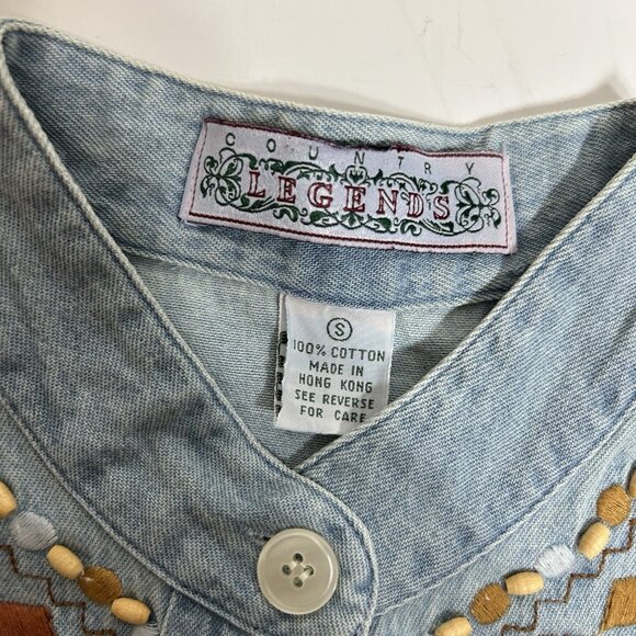 Vtg Country Legends Sleeveless Women Denim Shirt Beaded Embroidered Western Sz S - Picture 5 of 9